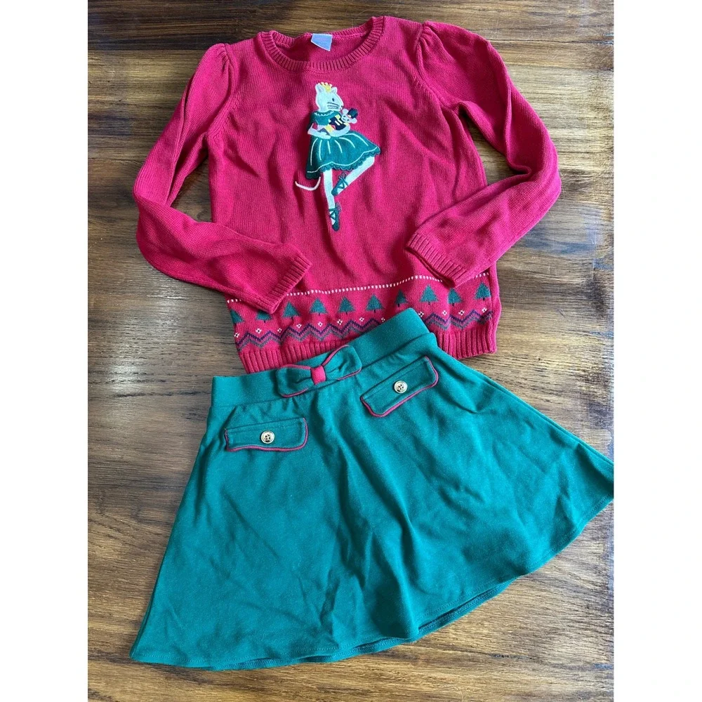 Gymboree Girls Red Nutcracker Mouse Sweater & Green Skort Set Size 8 Holiday